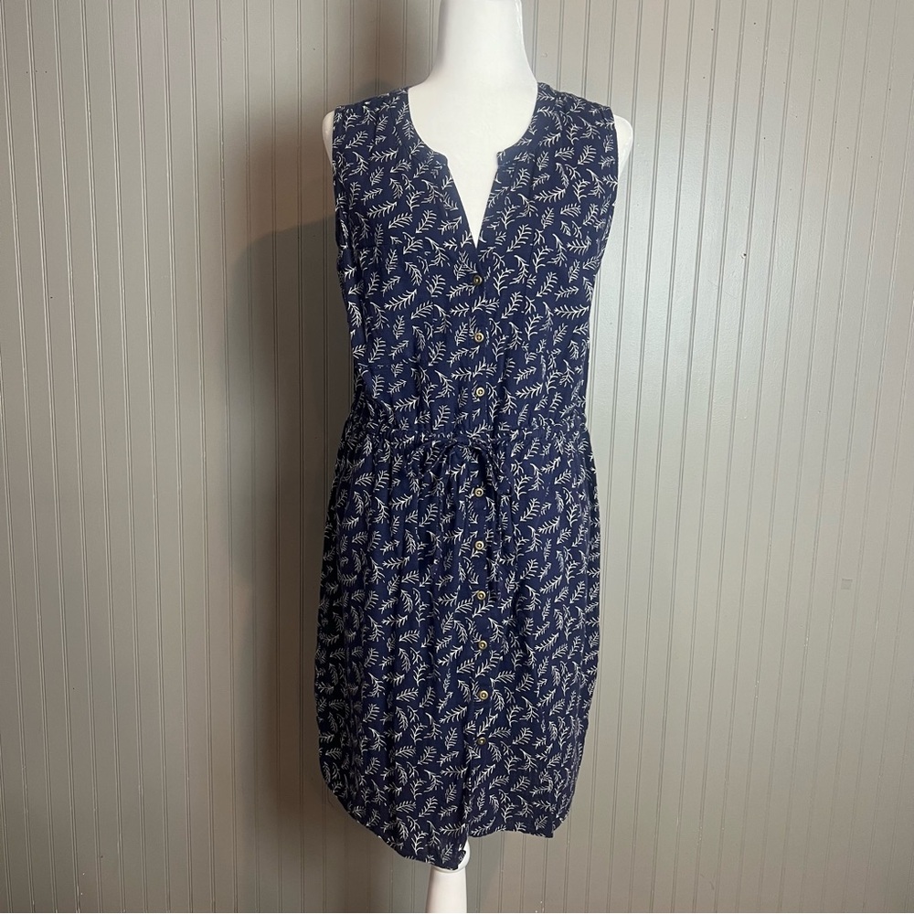 Navy Blue Leaf Print Dress
